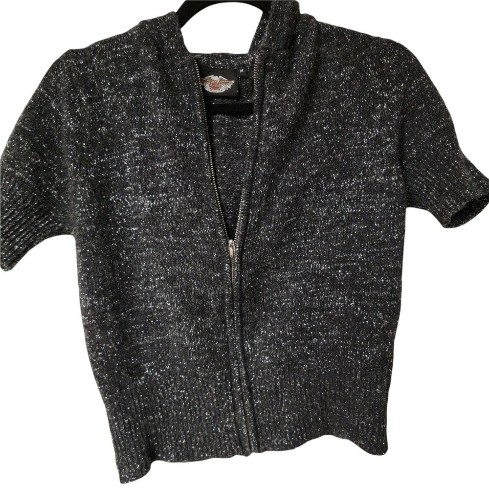 Harley-Davidson Zip Up‎ Sparkle Hoodie Wool Blend Medium Short Sleeve